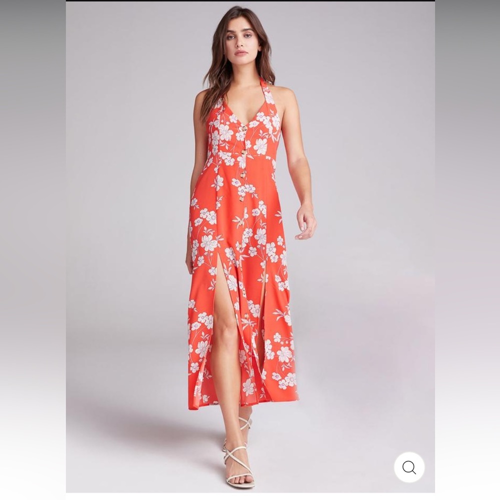 Sanctuary Womens Orange Floral Halter Sleeveless Side Slit A-Line Dress Size 2